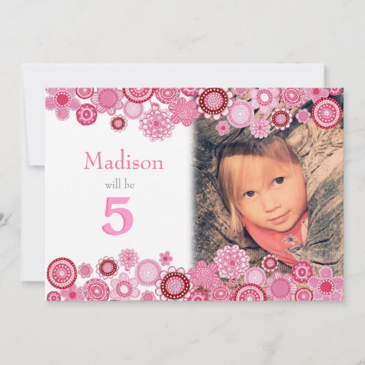 5e anniversaire Pink Party Invitation Carte photo (Devant)