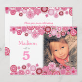 5e anniversaire Pink Party Invitation Carte photo (Devant / Derrière)