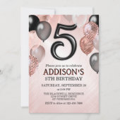 5e anniversaire Rose Gold Ballons Invitation (Devant)