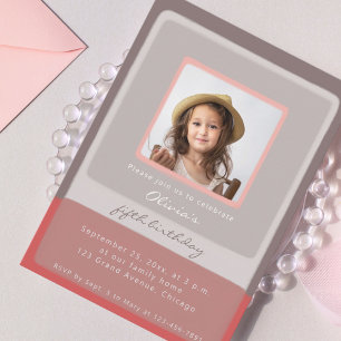 5e anniversaire rose Invitation photo fille