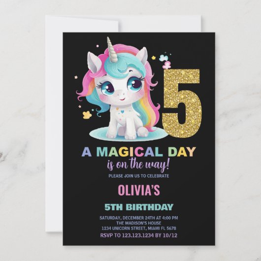 5e anniversaire Unicorn Anniversaire Invitations (Devant)