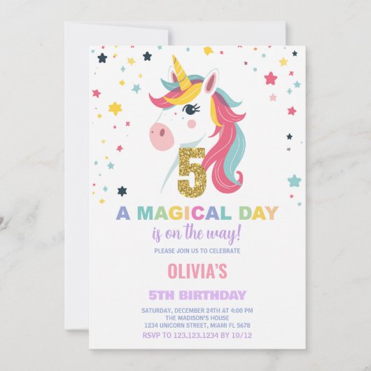5e anniversaire Unicorn Anniversaire Invitations (Devant)