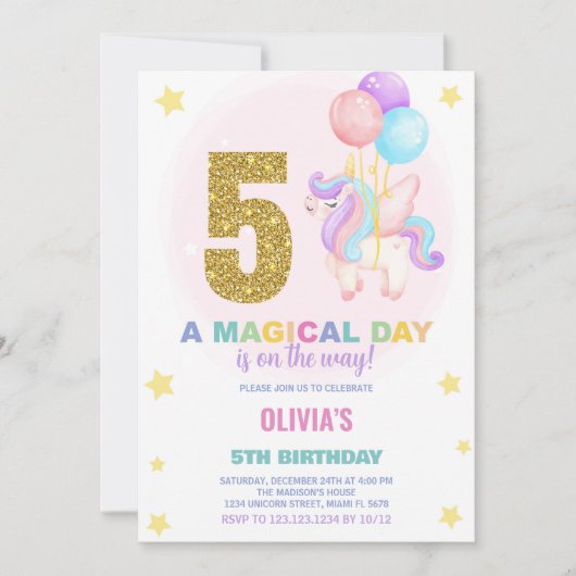 5e anniversaire Unicorn Anniversaire Invitations (Devant)
