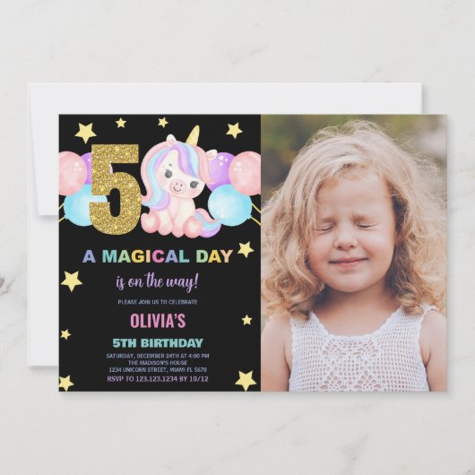5e anniversaire Unicorn Anniversaire Invitations a (Devant)