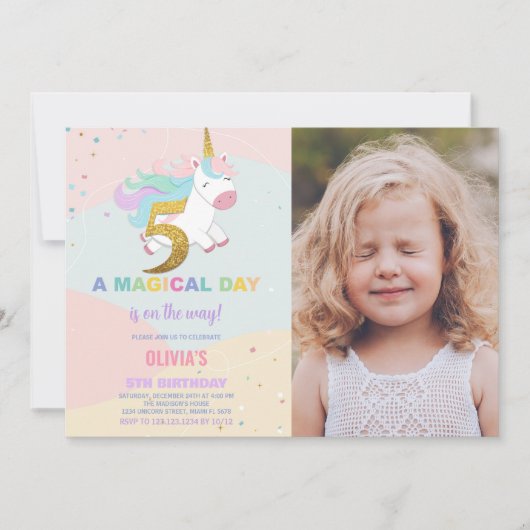5e anniversaire Unicorn Anniversaire Invitations a (Devant)