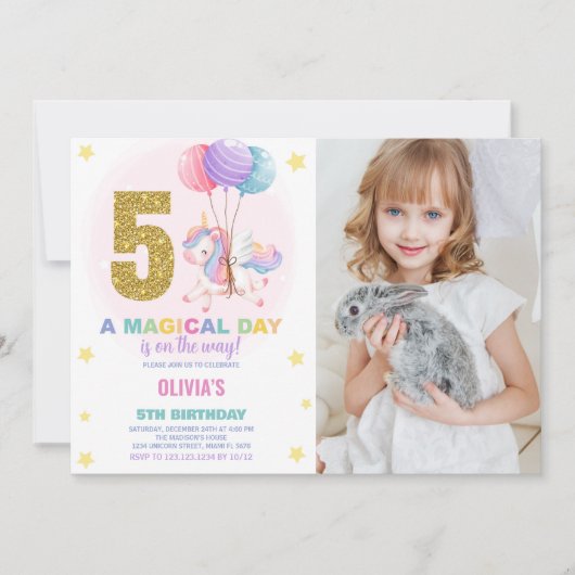 5e anniversaire Unicorn Birthday Invitations photo (Devant)