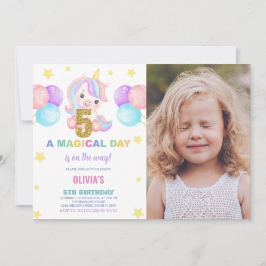 5e anniversaire Unicorn Birthday Invitations photo (Devant)