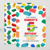 5e Blokken Uitnodiging, Bouwstenen Verjaardag Kaart (Voorkant / Achterkant)