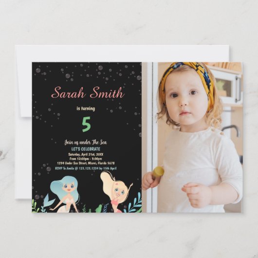 5e Blond Zeemeermin Verjaardag Uitnodigingen met f (Voorkant)
