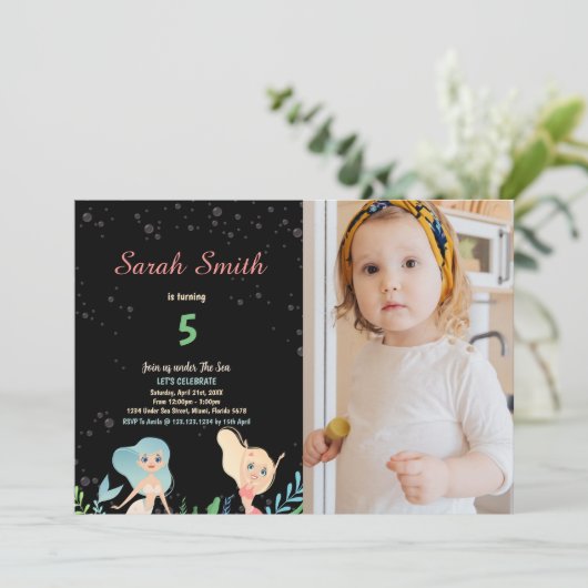 5e Blond Zeemeermin Verjaardag Uitnodigingen met f (Staand voorkant)