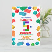 5e bouwstenen verjaardag kaart (Staand voorkant)