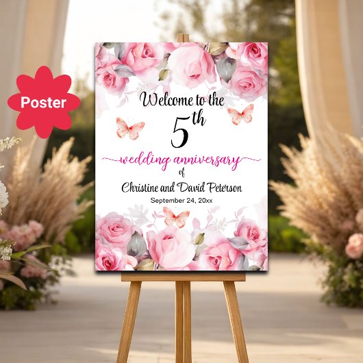 5e bruiloft Jubileum Blush Rozen Welkom Poster