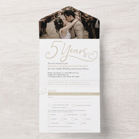 5e bruiloft Jubileum essenhoutmeel RSVP foto All In One Uitnodiging (Binnen)