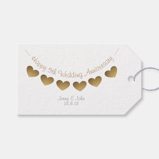 5e Bruiloft Jubileum houten hart cadeau label Cadeaulabel (Voorkant (Horizontaal))