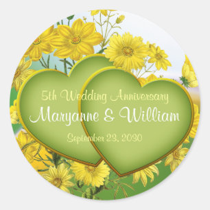5e bruiloft Jubileum Party Wildflower Ronde Sticker