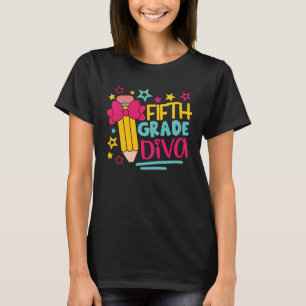 5e Grade Diva Meisjes Schattig Hoofd Boog Student T-shirt