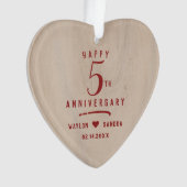 5e houten cadeau bruiloft Jubileum Ornament (voorkant)
