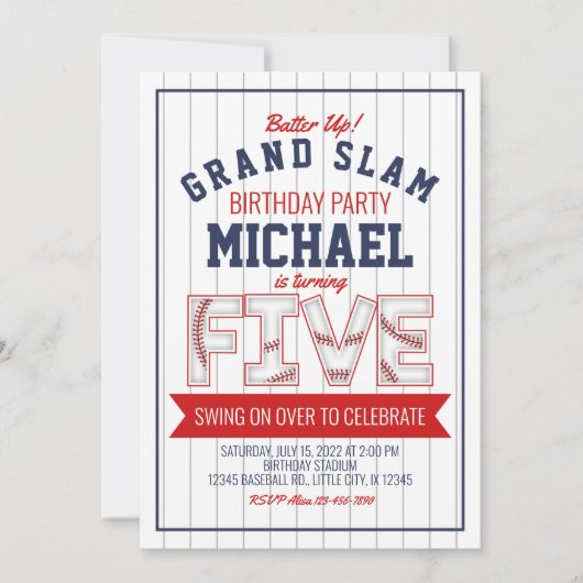5e Invitation d'anniversaire de baseball (Devant)