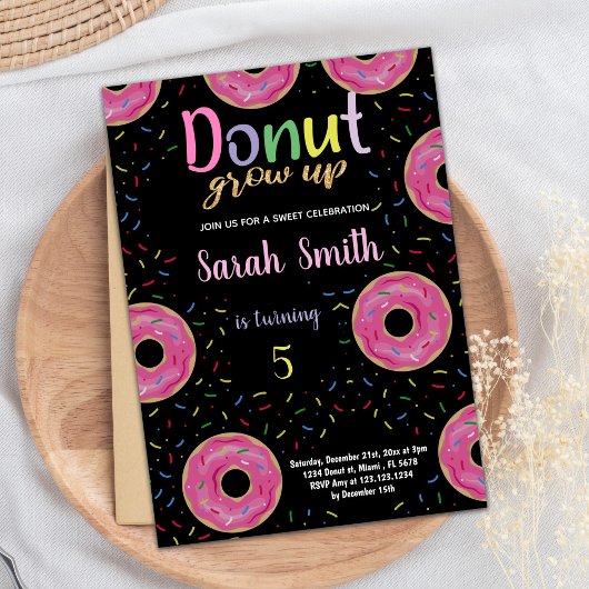 5e Invitations d'anniversaire de Donut rose noir