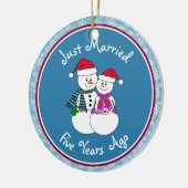 5e Jubileum Gift Fun Snow Paar Kerst Keramisch Ornament (Links)