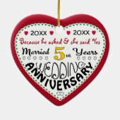 5e Jubileum Gift Hartvormige Kerst Keramisch Ornament (Achterkant)