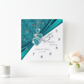 5e Jubileum van Turquoise Wedding Keepslag Vierkante Klok (Huis)
