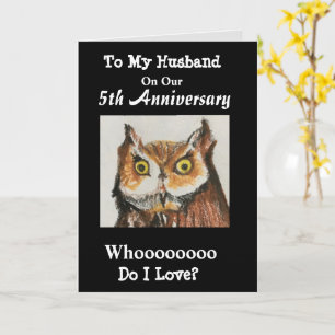 5e Jubileum voor mijn man Funny Owl Kaart