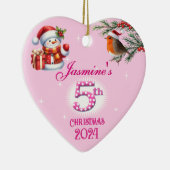 5e Kerst Gepersonaliseerde Meisje Hart Keepsake Keramisch Ornament (Rechts)