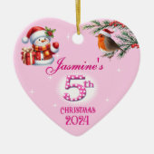 5e Kerst Gepersonaliseerde Meisje Hart Keepsake Keramisch Ornament (Voorkant)