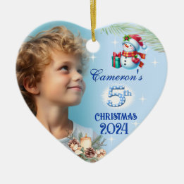 5e Kerstmis Gepersonaliseerde Boy's Photo Heart Gi Keramisch Ornament