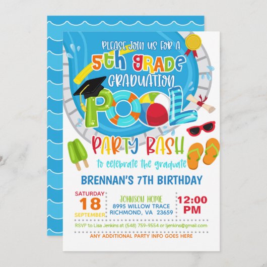 5e klas Afstuderen Pool Party - Boy Kaart (Voorkant / Achterkant)