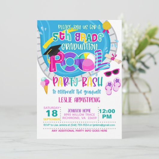 5e klas Afstuderen Pool Party - Meisje W Kaart (Staand voorkant)