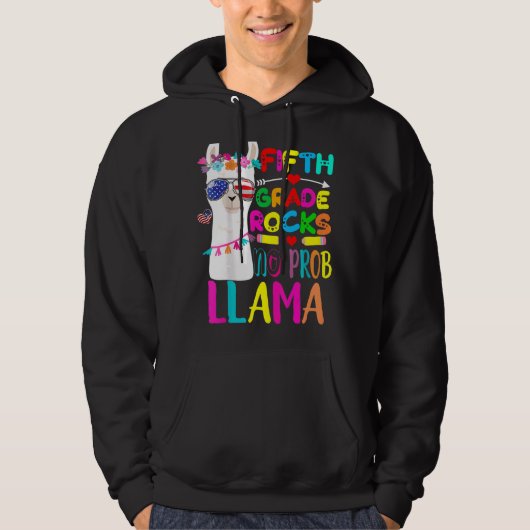 5e klas Rocks Geen Prob Llama Leraar Terug naar sc Hoodie (Voorkant)
