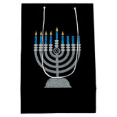 5e nacht van Hanukkah Glitter Medium Gift Bag Medium Cadeauzakje (Achterkant)