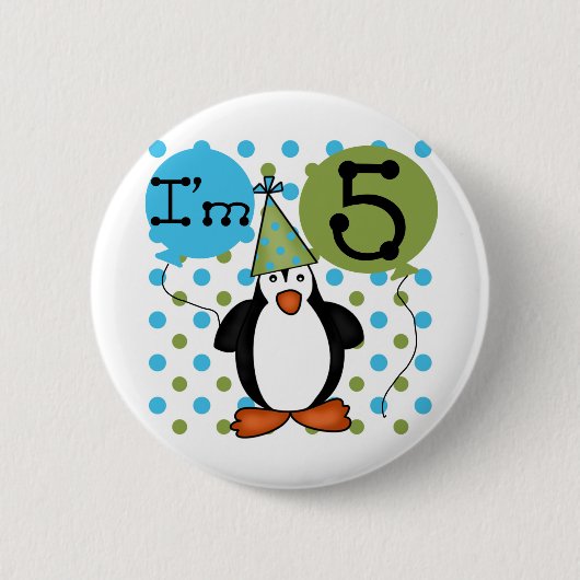 5e Penguin Birthday-overhemden en cadeautjes Ronde Button 5,7 Cm (Voorkant)