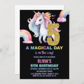5e Rainbow Unicorn Anniversaire Invitations waterc (Devant / Derrière)