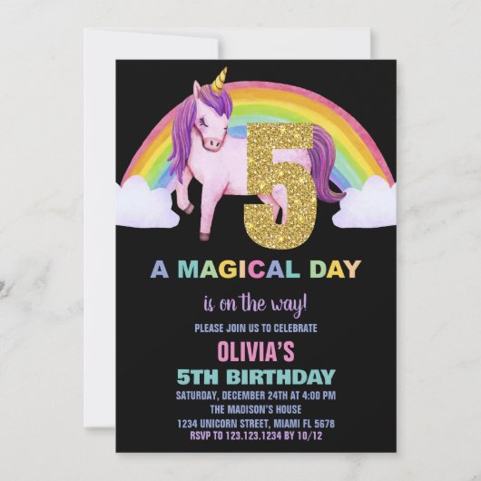 5e Rainbow Unicorn Birthday Invitations Parties sc (Devant)