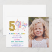 5e Rainbow Unicorn Invitations Anniversaire avec p (Devant / Derrière)