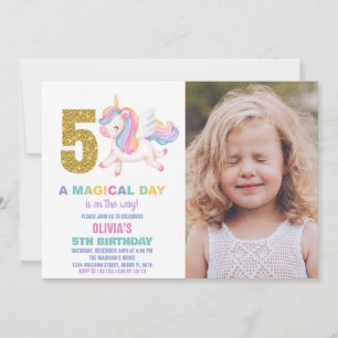 5e Rainbow Unicorn Invitations Anniversaire avec p