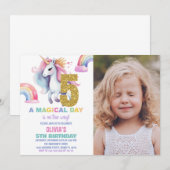 5e Rainbow Unicorn Invitations Anniversaire avec p (Devant / Derrière)