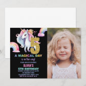 5e Rainbow Unicorn Invitations Anniversaire avec p (Devant / Derrière)