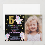 5e Rainbow Unicorn Invitations Anniversaire avec p (Devant / Derrière)