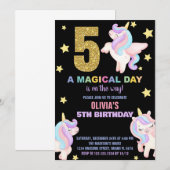 5e Rainbow Unicorn Invitations Anniversaire Vol (Devant / Derrière)