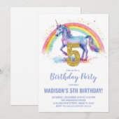 5e Rainbow Unicorn Invitations d'anniversaire (Devant / Derrière)
