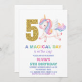5e Rainbow Unicorn Invitations d'anniversaire (Devant / Derrière)