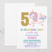 5e Rainbow Unicorn Verjaardag Uitnodigingen (Voorkant / Achterkant)