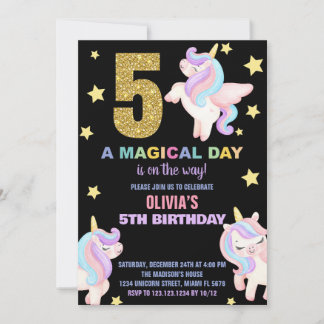 5e Rainbow Unicorn Verjaardag Uitnodigingen Vliege