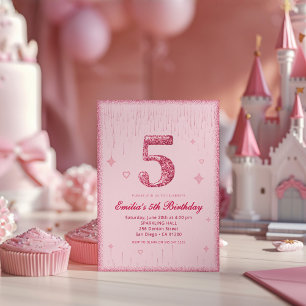 5e Roze Glitter Verjaardag Fonkel Glitter Kaart