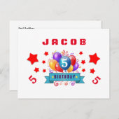 5e Save Datum Verjaardag Ballonnen en Sterren S01H Aankondigingskaart (Voorkant / Achterkant)