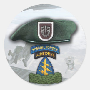 5e Special forces Groene Baretten veteranen flash  Ronde Sticker